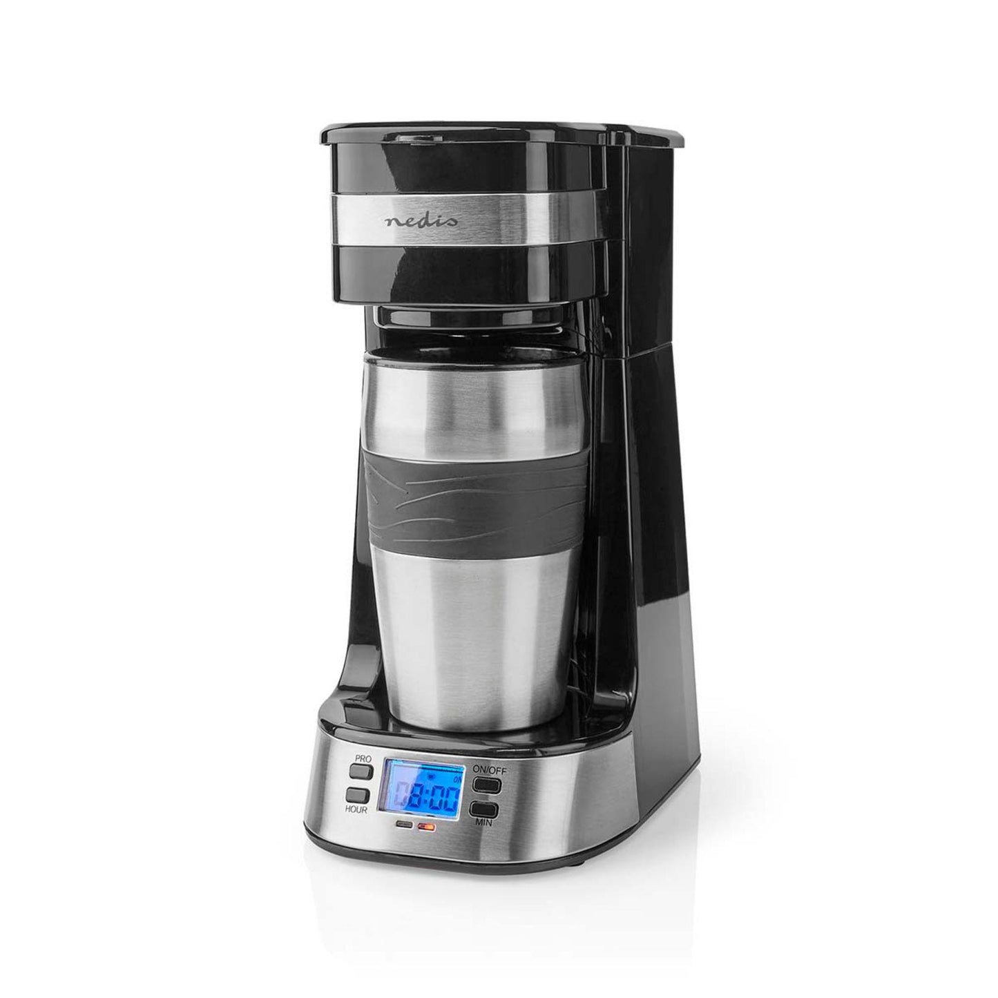 Nedis Coffee Maker | Filter Coffee | 0.4 l | 1 Cups | Switch on timer | Black / Silver