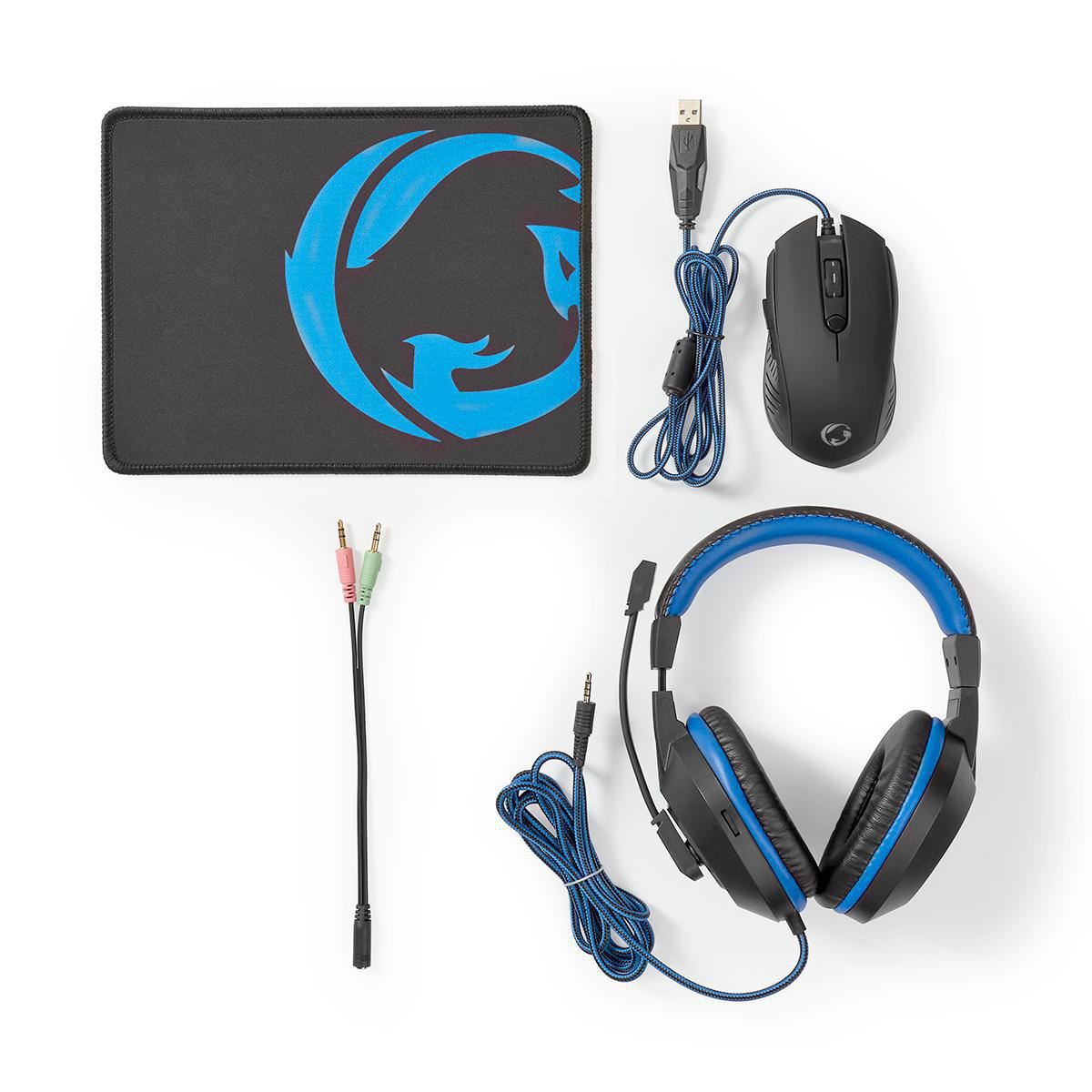 Nedis Gaming Combo Kit | 3-in-1 | Headset, Mouse and Mouse Pad | Black / Blue