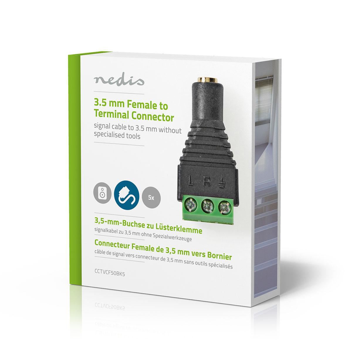 Nedis CCTV Security Connector | 3-Way Terminal Block | 3.5mm Jack Female | Female | Black / Green