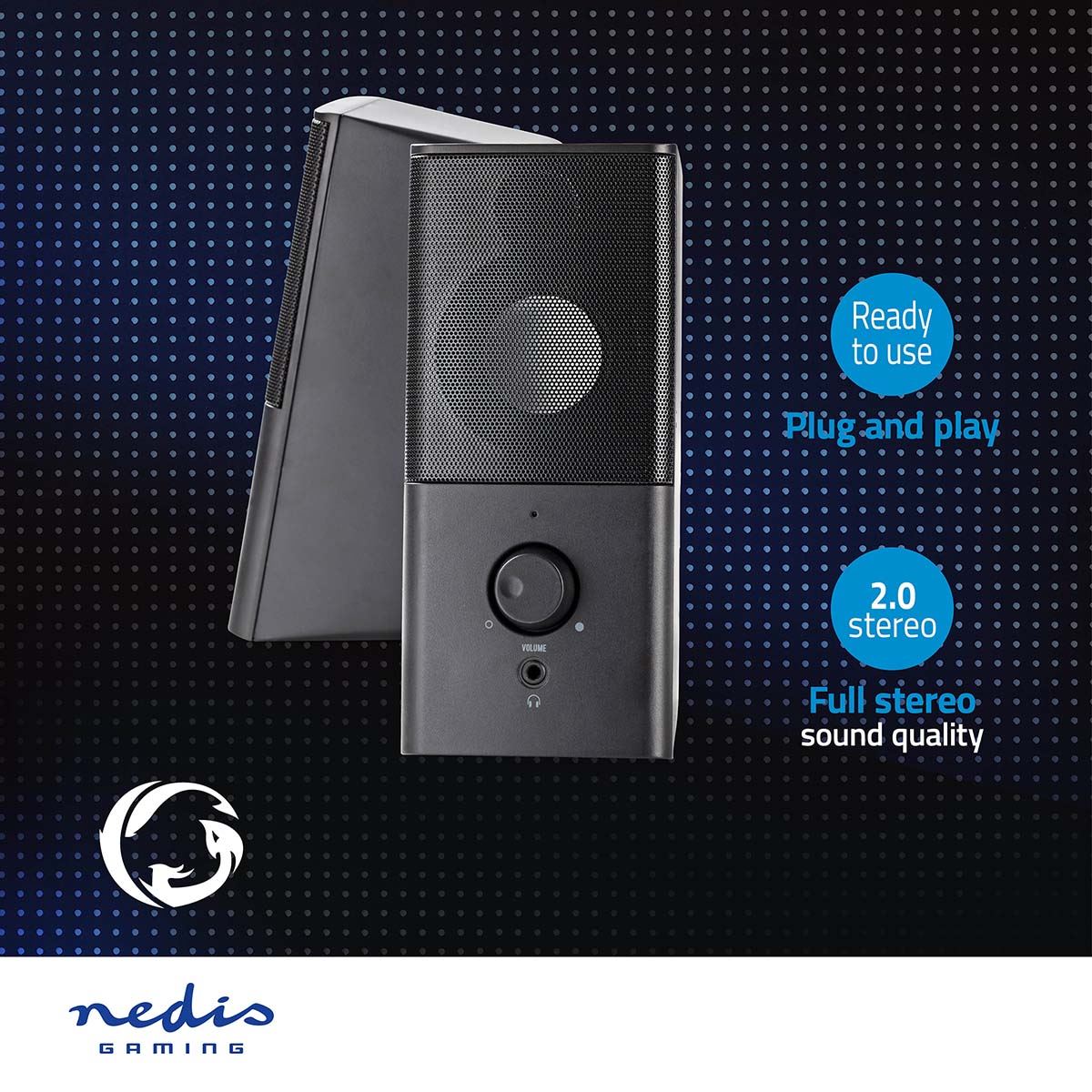 Nedis Gaming Speaker | Speaker channels: 2.0 | USB Powered | 3.5 mm Male | 18 W | Without Lighting | Volume control | Connection output: 1x 3.5 mm Audio Out