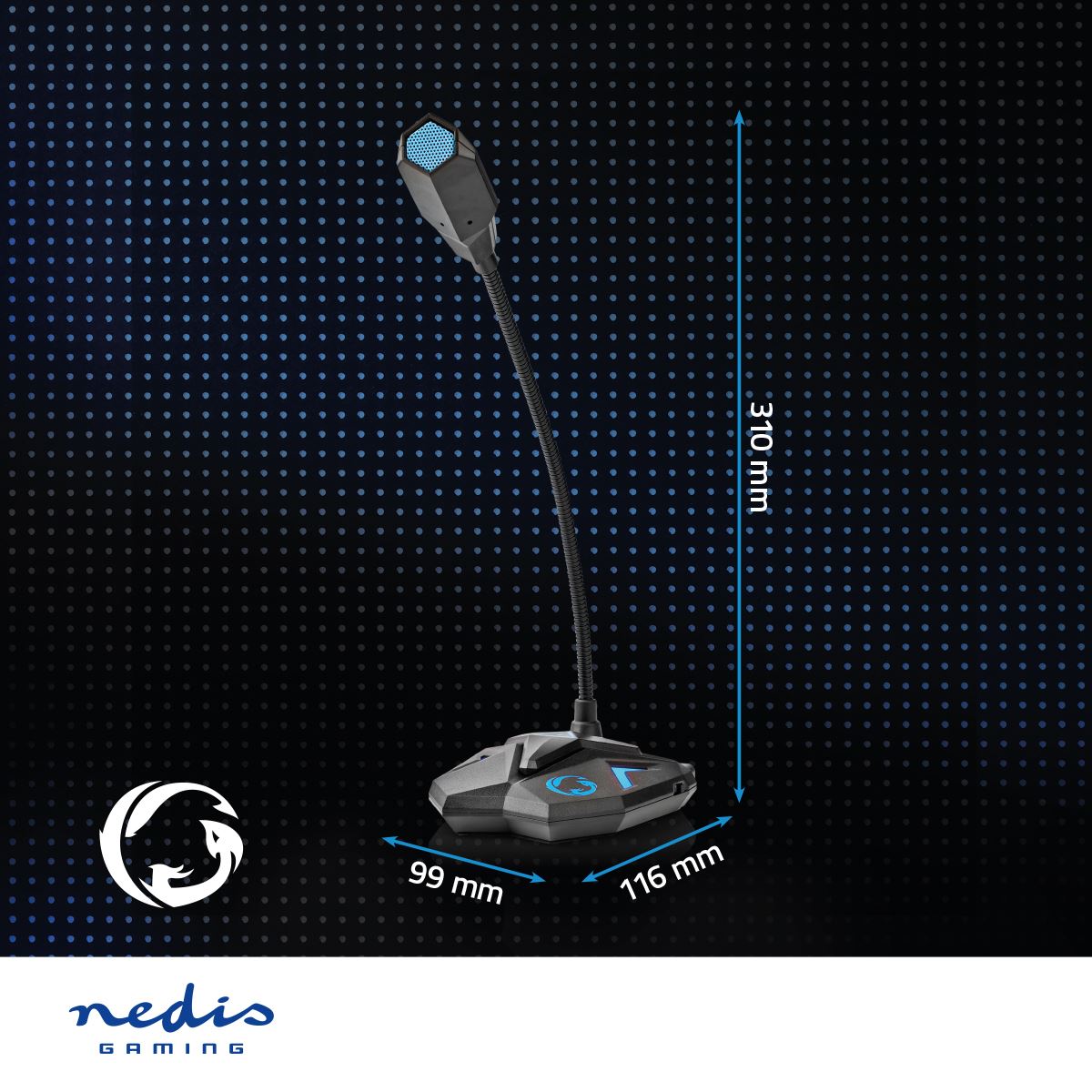 Nedis Streaming & Gaming Microphone | Used for: Desktop / Notebook | USB | Connection output: 1x 3.5 mm Audio Out | On/Off switch | Headphone output