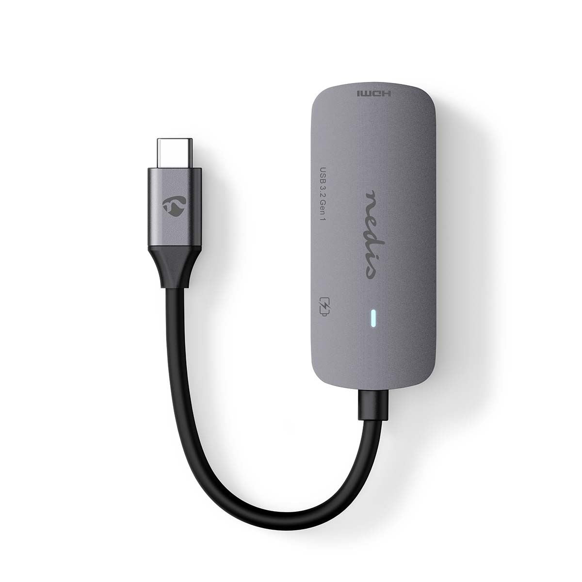 Nedis USB Multi-Port Adapter | USB 3.2 Gen 1 | USB-C™ Male | HDMI™ Output / USB-A Female / USB-C™ Female | 5 Gbps | 0.10 m | Round | Nickel Plated | PVC | Grey | Box