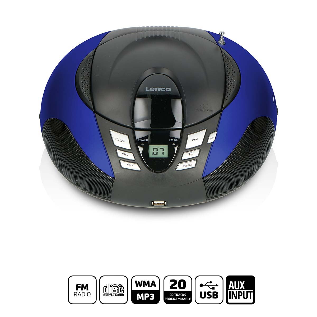 Lenco SCD-37 USB Blue Portable FM Radio CD and USB player Blue