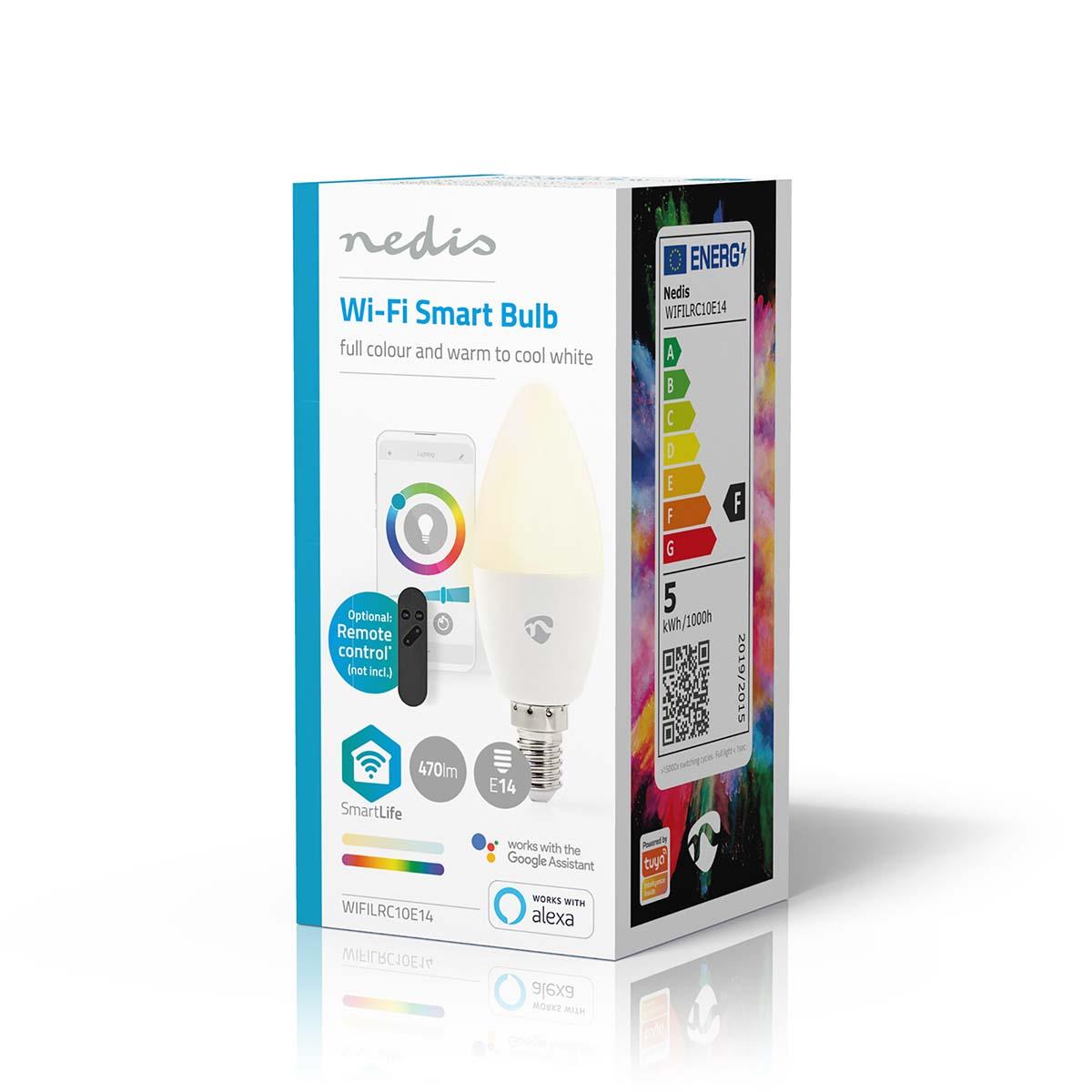 Nedis SmartLife Full Colour LED Bulb | Wi-Fi | E14 | 470 lm | 4.9 W | RGB / Warm to Cool White | 2700 - 6500 K | Android™ / IOS | Candle | 1 pcs
