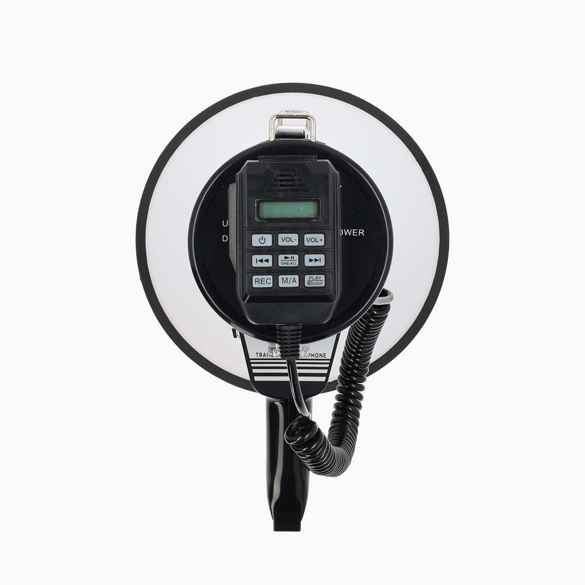 Nedis Megaphone | Maximum range: 1500 m | Maximum Volume control: 120 dB | Detachable Microphone | Built-in siren | Bluetooth® | Recording function | USB playback | Shoulder strap | Black / White