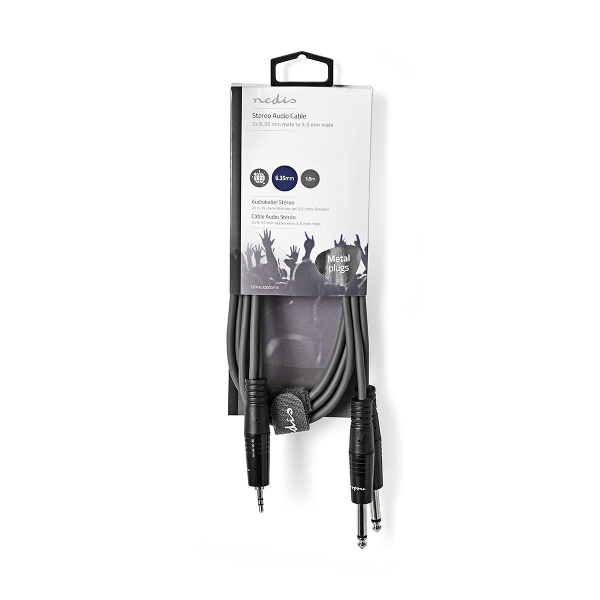 Nedis Stereo Audio Cable | 2x 6.35 mm Male | 3.5 mm Male | Nickel Plated | 1.50 m | Round | Dark Grey | Carton Sleeve