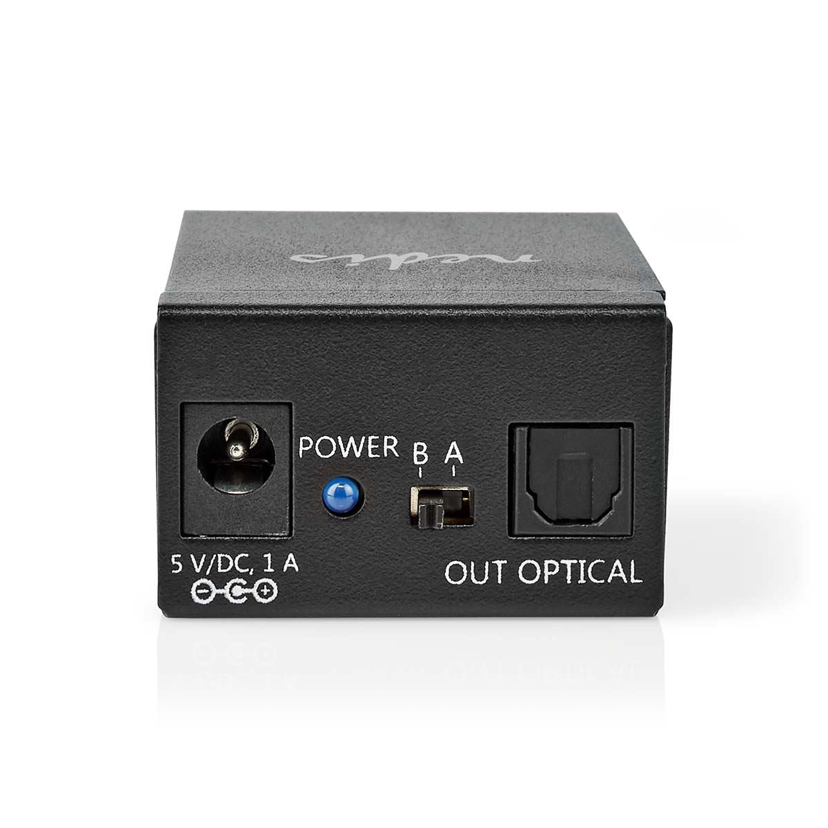 Nedis Digital Audio Switch | 2-way | Connection input: DC Power / 2x TosLink | Connection output: TosLink Female | Manual / Switch | Metal | Black