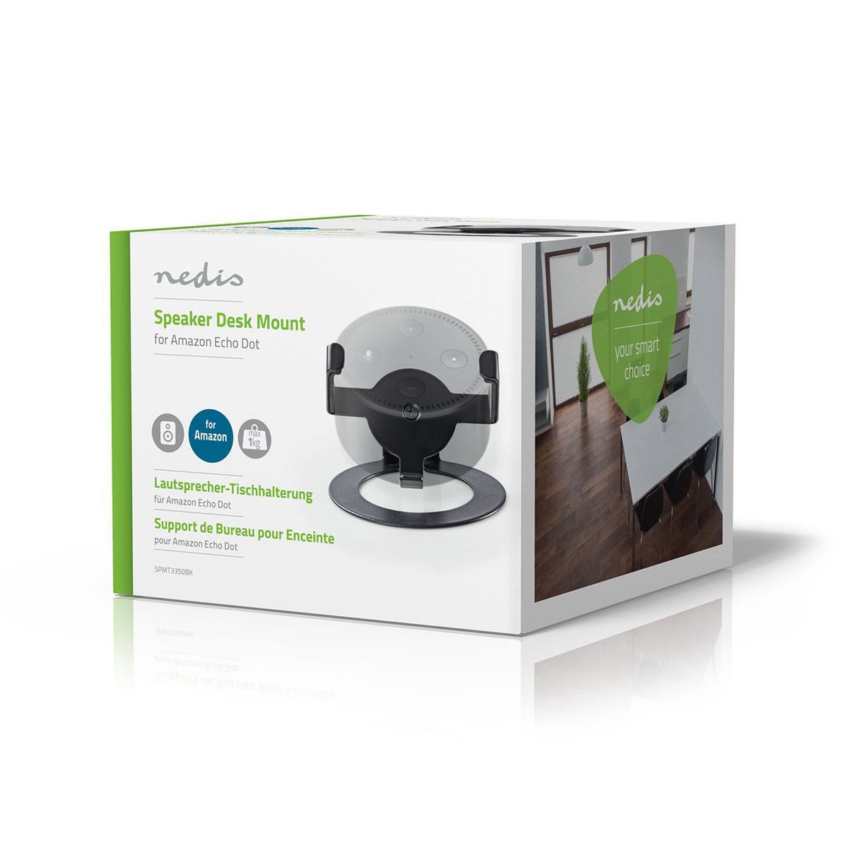 Nedis Speaker Mount | Compatible with: Amazon Echo Dot | Desk | 1 kg | Fixed | Steel | Black