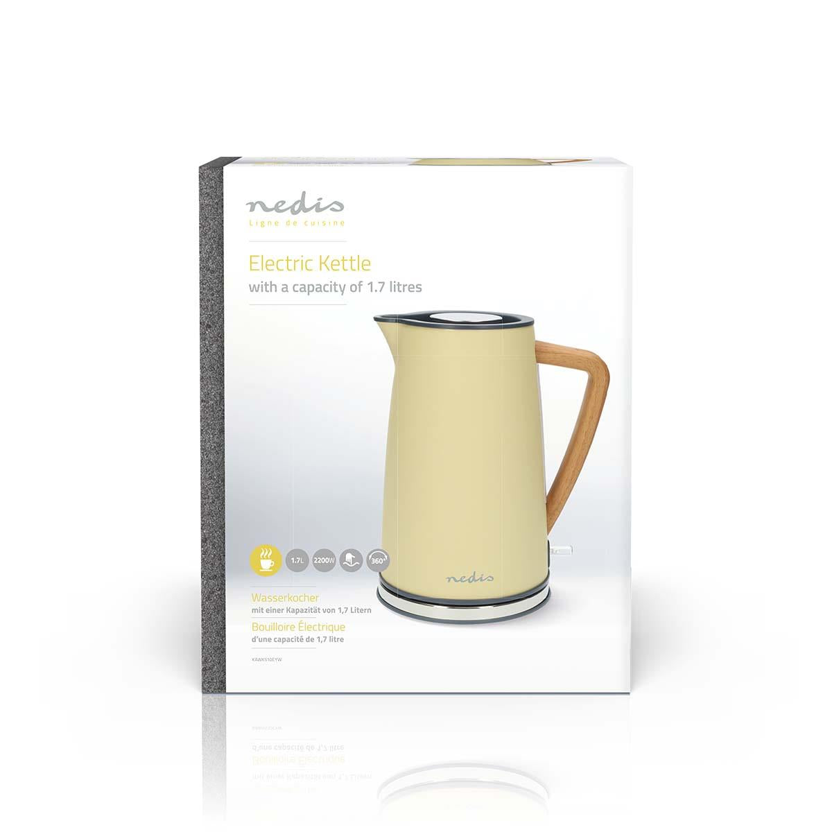 Nedis Electric Kettle | 1.7 l | Soft-Touch | Yellow | Rotatable 360 degrees | Concealed heating element | Strix® controller | Boil-dry protection