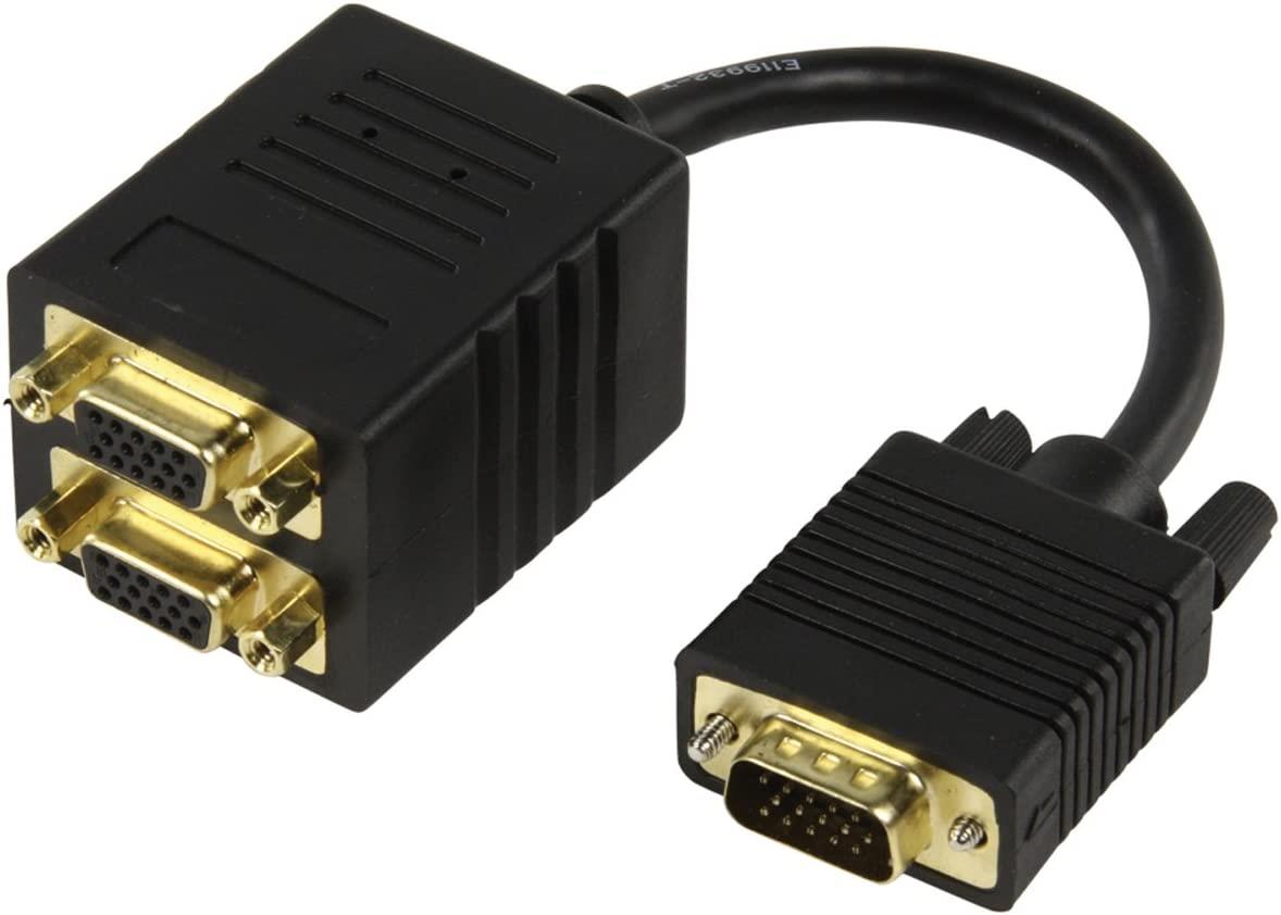 Nedis VGA Cable | VGA Male | 2x VGA Female | Gold Plated | Maximum resolution: 1280x768 | 0.20 m | Round | ABS | Black | Envelope
