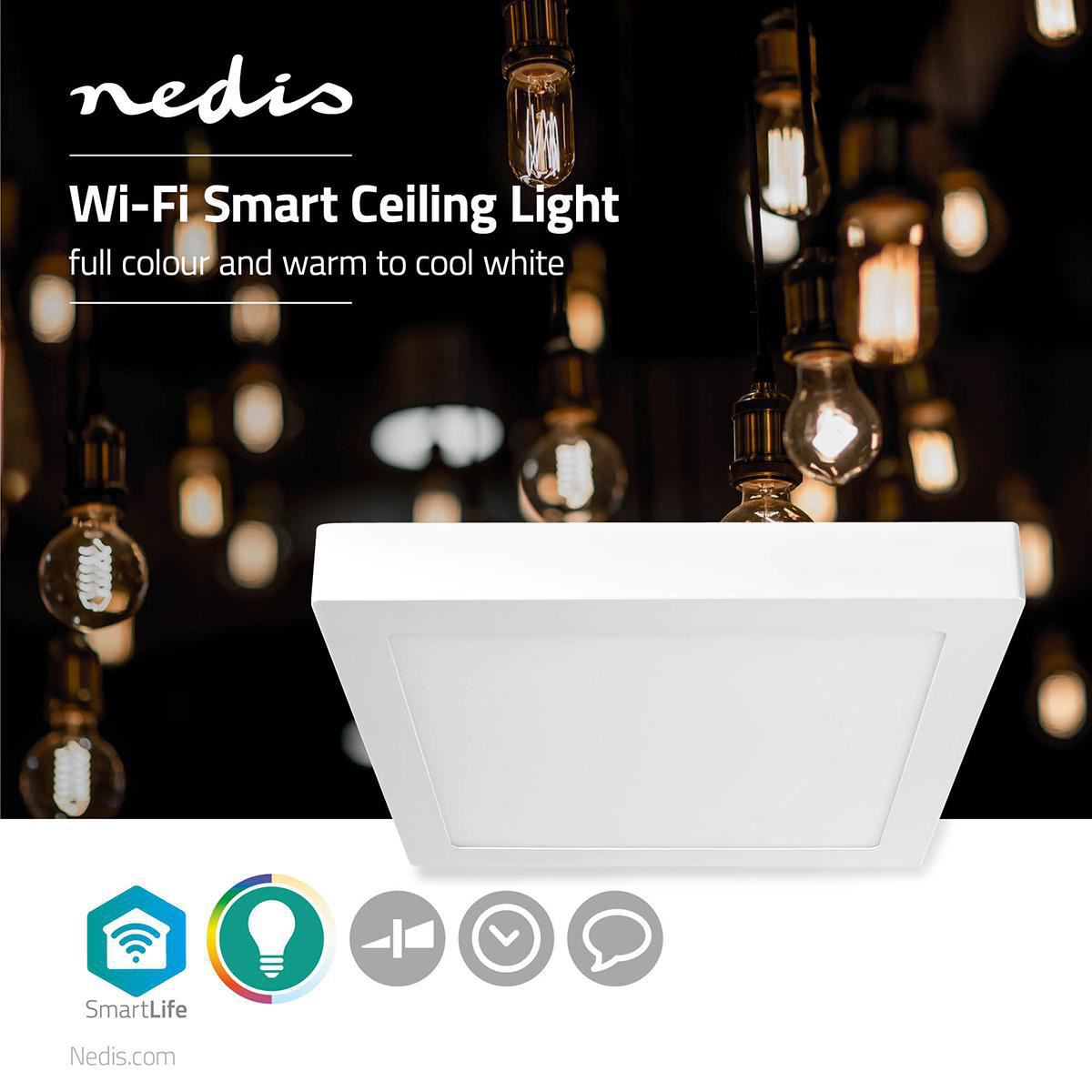Nedis SmartLife Ceiling Light | Wi-Fi | Cool White / RGB / Warm White | Square | 1400 lm | 2700 - 6500 K | IP20 | Energy class: G | Android™ / IOS
