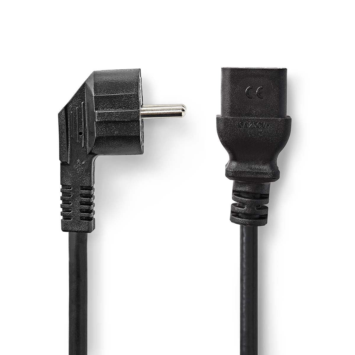 Nedis Power Cable | Plug with earth contact male | IEC-320-C19 | Angled | Straight | Nickel Plated | 2.00 m | Round | PVC | Black | Box