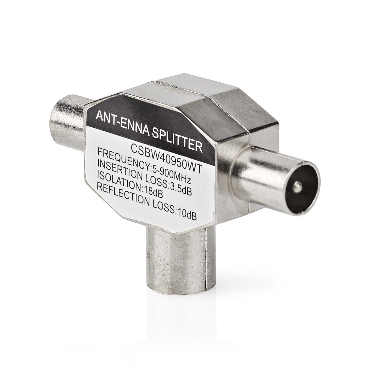 Nedis Satellite & Antenna Adapter | 2x Coax Male | IEC (Coax) Female | Nickel Plated | 75 Ohm | T-Splitter | Metal | White | 1 pcs | Box
