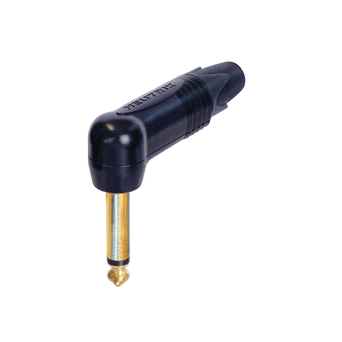Neutrik 2 pole 1/4" professional right-angle phone plug, gold contacts, black shell