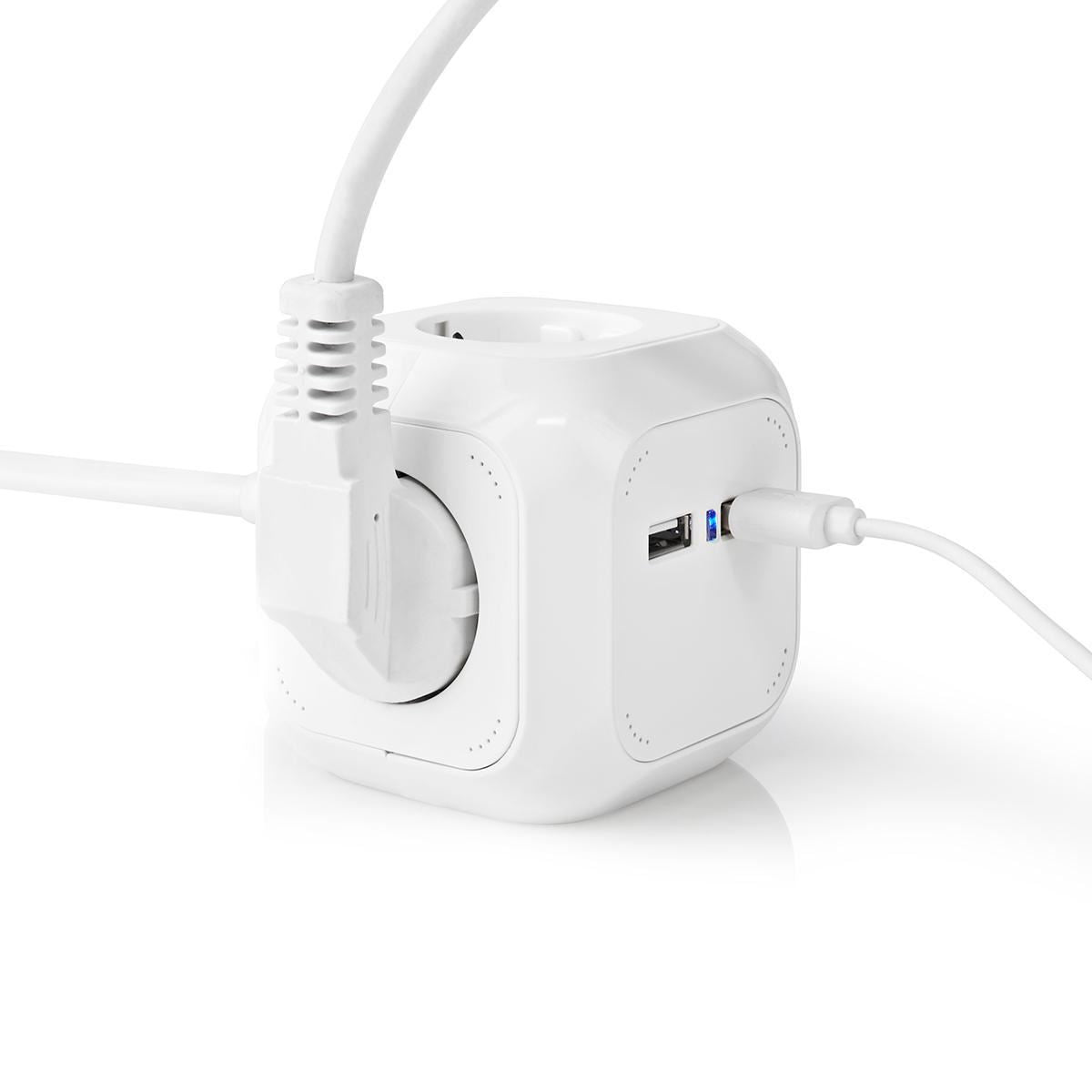 Nedis Extension Socket | Type F (CEE 7/7) | 4-Way | 1.50 m | 3680 W | 16 A | Kind of grounding: Side Contacts | 230 V AC 50/60 Hz | Socket angle: 90 ° | H05VV-F 3G1.5mm² | White
