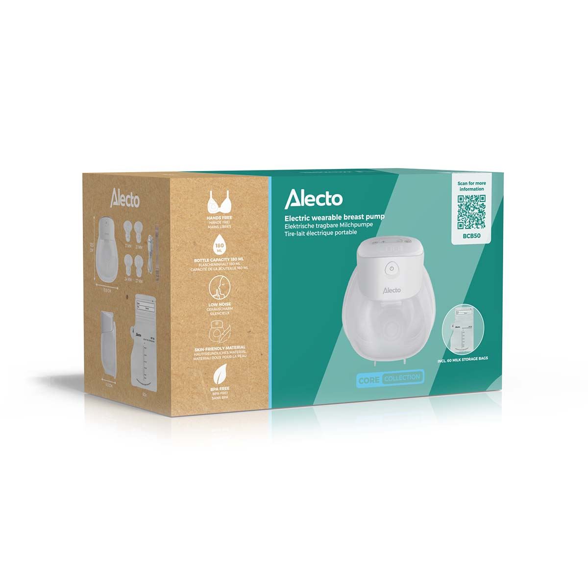 Alecto BCB50 | Alecto Electric Breast Pump Wearable, Hands-Free | Ultra Quiet 45dB Portable Pump | White