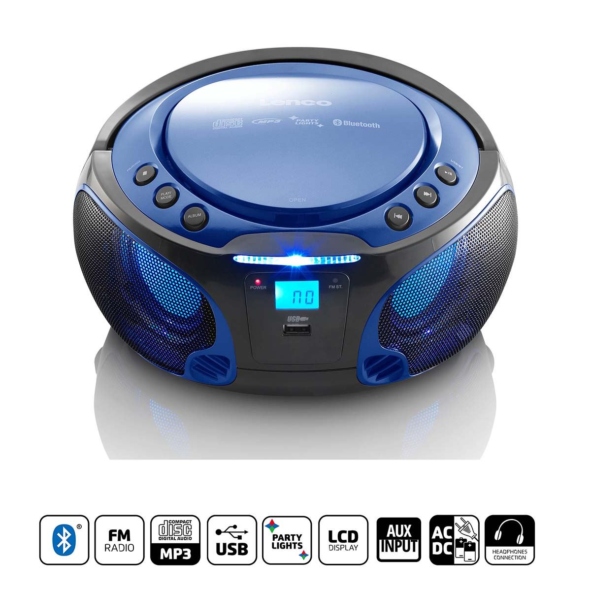 Lenco SCD-550BU Portable FM Radio CD/MP3/USB/Bluetooth® Player with LED lighting Blue