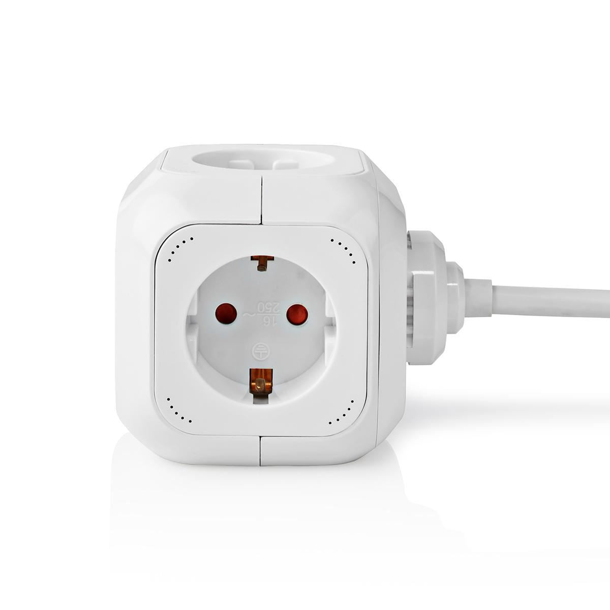 Nedis Extension Socket | Type F (CEE 7/7) | 4-Way | 1.50 m | 3680 W | 16 A | Kind of grounding: Side Contacts | 230 V AC 50/60 Hz | Socket angle: 90 ° | H05VV-F 3G1.5mm² | White