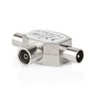 Nedis Satellite & Antenna Adapter | 2x Coax Male | IEC (Coax) Female | Nickel Plated | 75 Ohm | T-Splitter | Metal | Silver | 1 pcs | Box