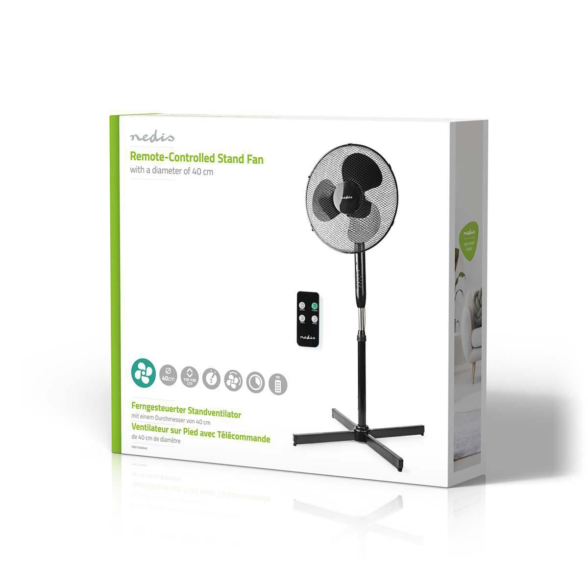 Nedis Stand Fan | Diameter: 400 mm | 3-Speed | Oscillation | 40 W | Adjustable height | Shut-off timer | Remote control | Black