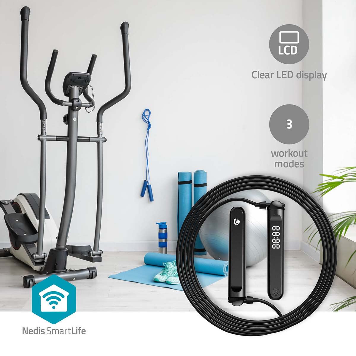 Nedis Outdoor Sports | Jumping Rope | Bluetooth® | Dual Hall sensor | LED Display | Cordless balls / Drawstring Bag | Black