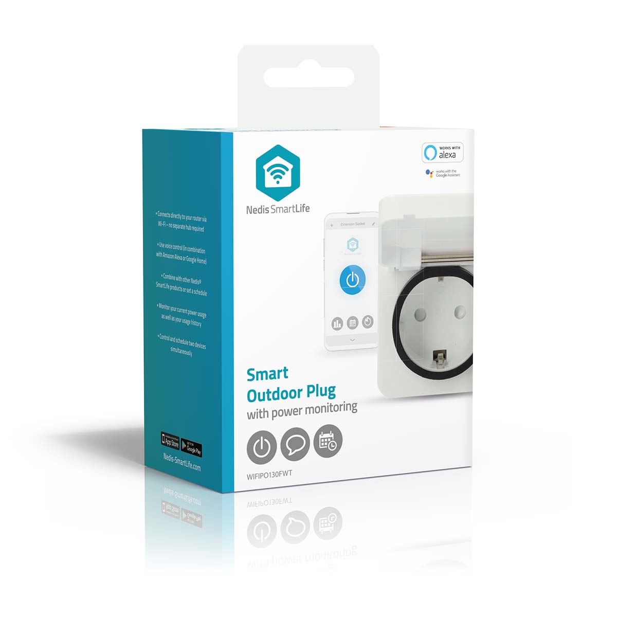 Nedis SmartLife Smart Plug | Wi-Fi | IP44 | 3680 W | Plug with earth contact | -25 - 55 °C | Android™ / IOS | Grey / White | 1 pcs