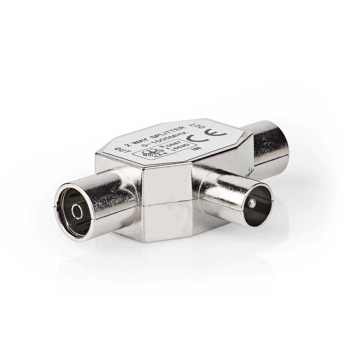 Nedis Satellite & Antenna Adapter | IEC (Coax) Male | 2x Coax Female | Nickel Plated | 75 Ohm | T-Splitter | Metal | Silver | 1 pcs | Box