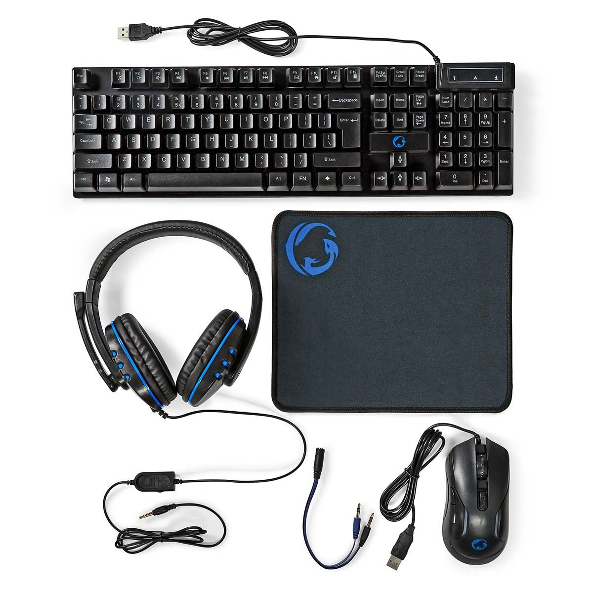 Nedis Gaming Combo Kit | 5-in-1 | Keyboard, Headset, Mouse and Mouse Pad | Black | QWERTY | US Layout