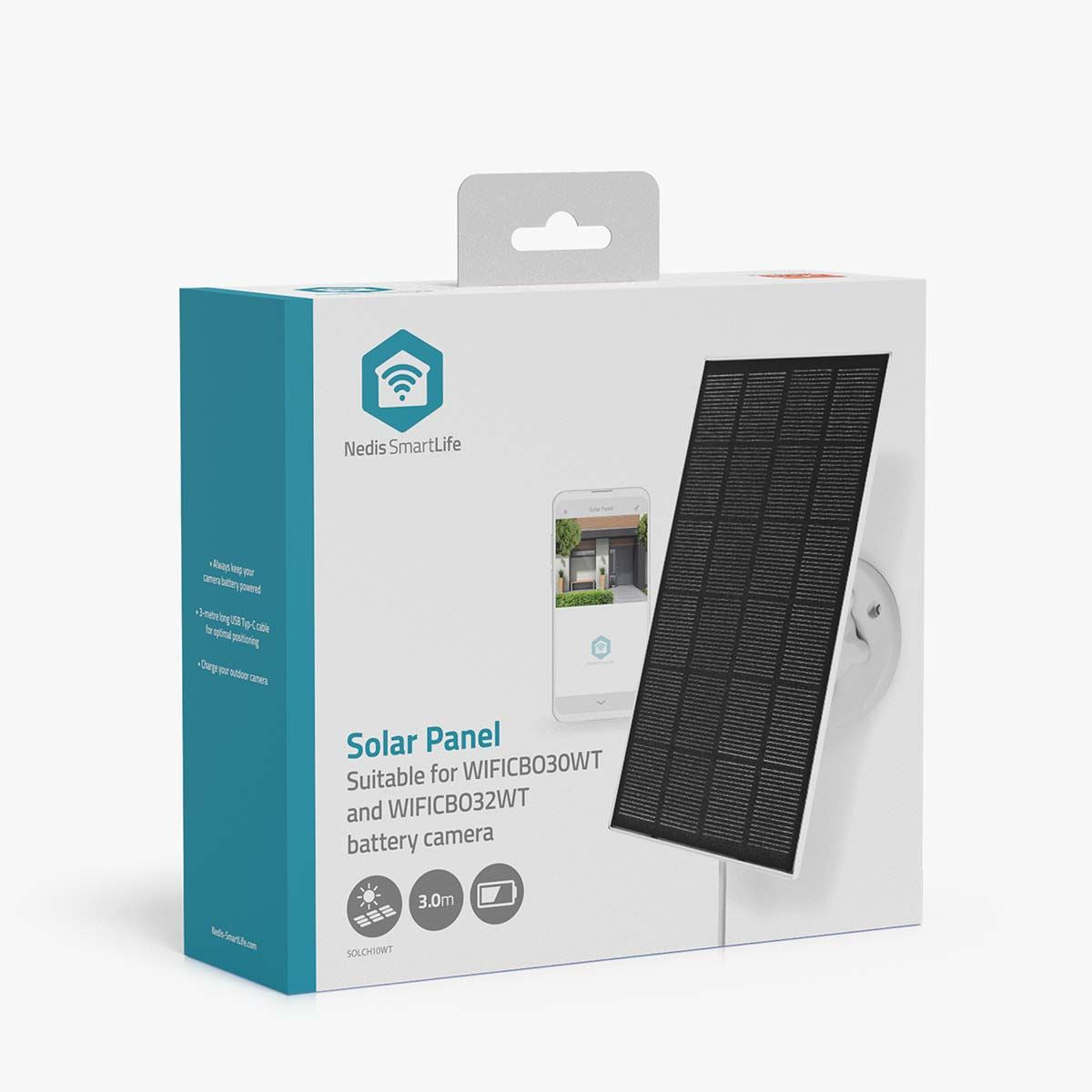 Nedis Solar Panel | 5.3 V DC | 0.5 A | USB Type-C™ | Cable length: 3.00 m | Accessory for: WIFICBO30WT / WIFICBO32WT