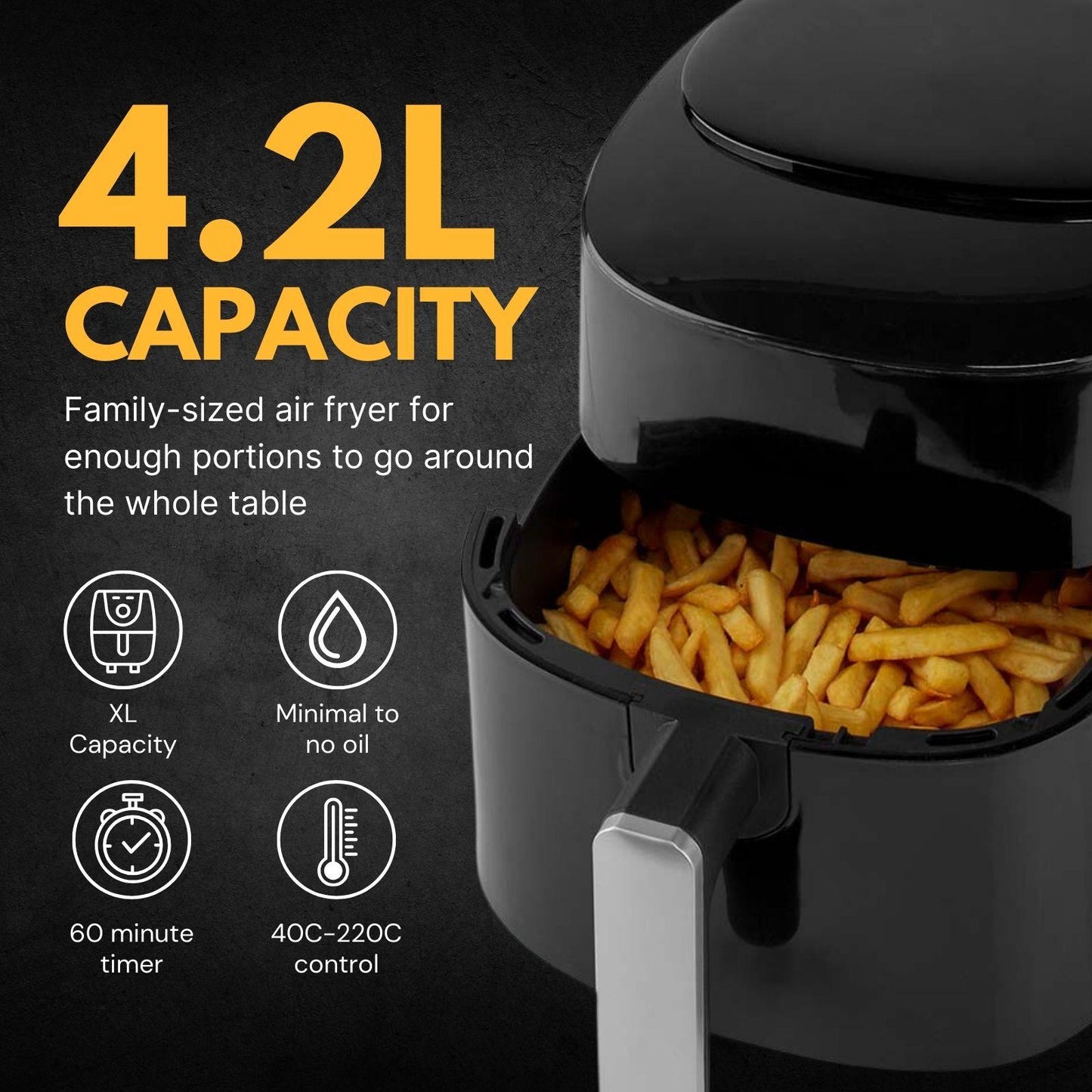 Nedis Hot Air Fryer | 4,2 l | Timer: 240 min | Number of preset programs: 8 | Digital | Black
