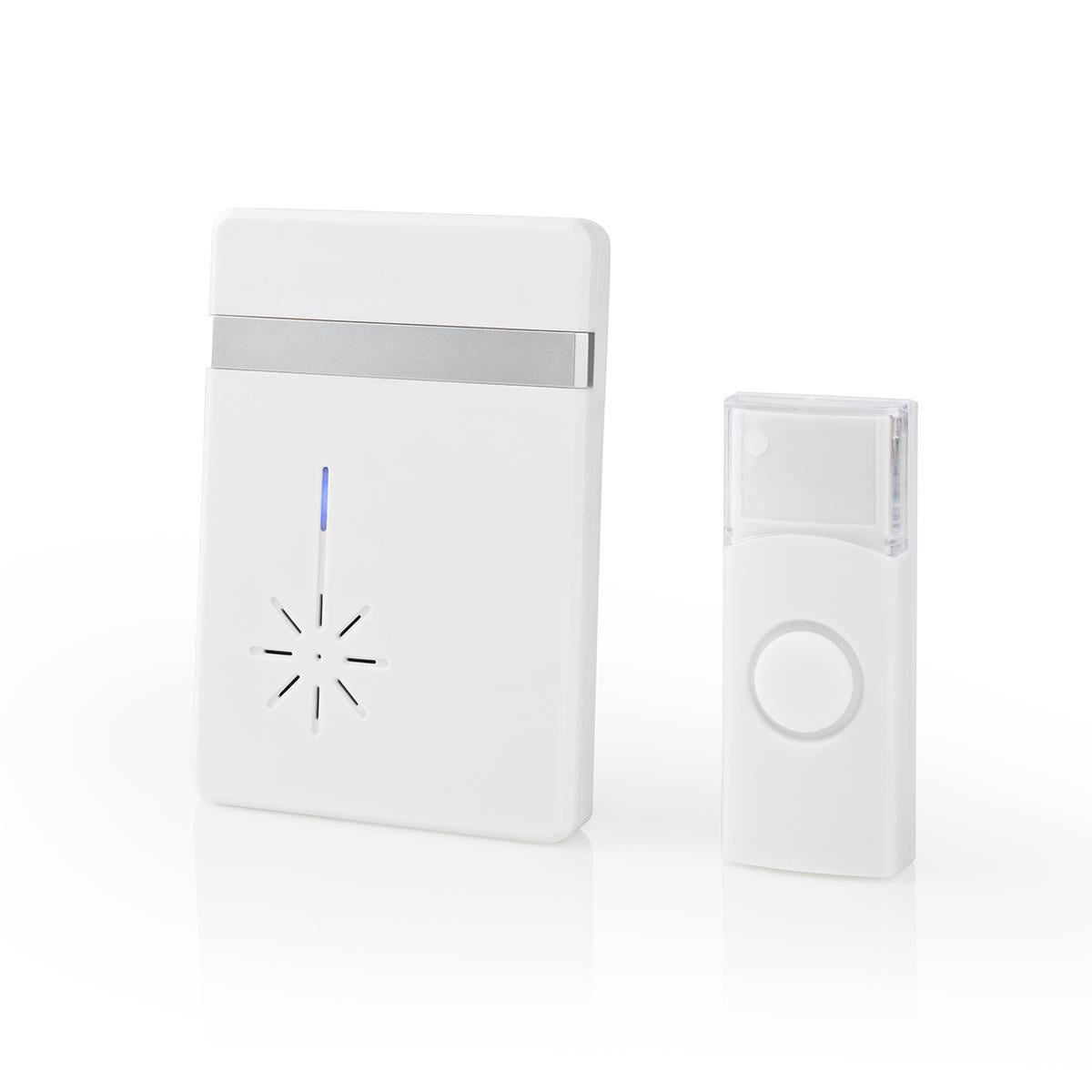 Nedis Wireless Doorbell Set | Battery Powered | 3 V DC | 1x CR2032 | Volume: 80 dB | Signal range: 300 m | IP44 | 36 Melodies | 1 Receiver | White
