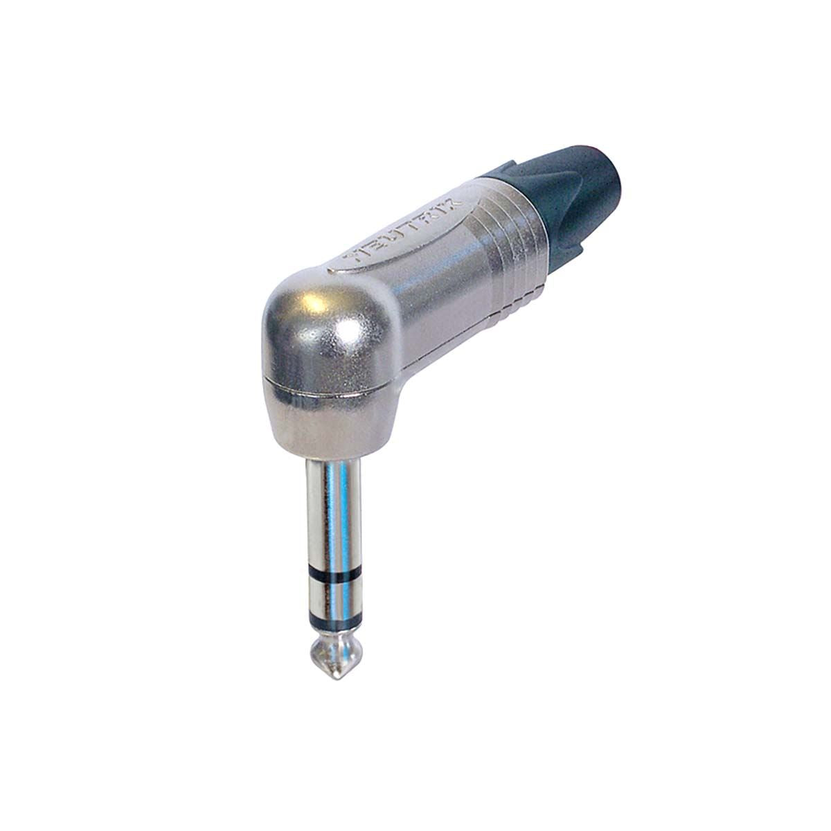 Neutrik 3 pole right-angle 1/4" professional phone plug, nickel contacts, nickel shell