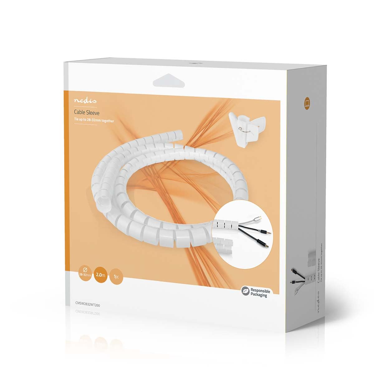 Nedis CMSW2832WT200 | Cable Management | Spiral Sleeve | 1 pcs | Maximum cable thickness: 32 mm | PE | White