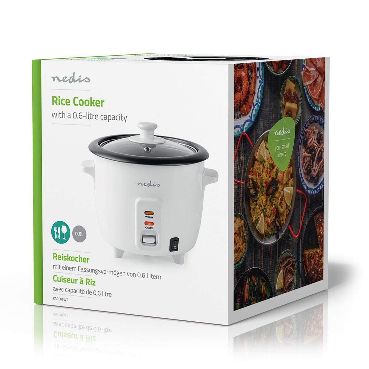 Nedis Rice Cooker | 0.6 l | 300 W | Aluminum Steamer | Non stick coating | Removable bowl | Auto shut-off
