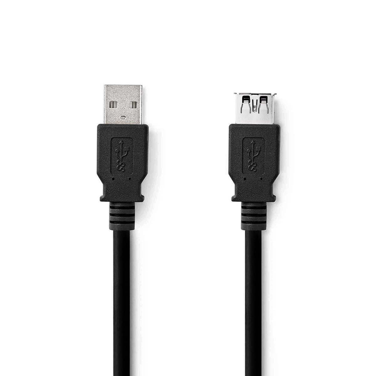 Nedis USB Cable | USB 3.2 Gen 1 | USB-A Male | USB-A Female | 5 Gbps | Nickel Plated | 1.00 m | Round | PVC | Black | Label