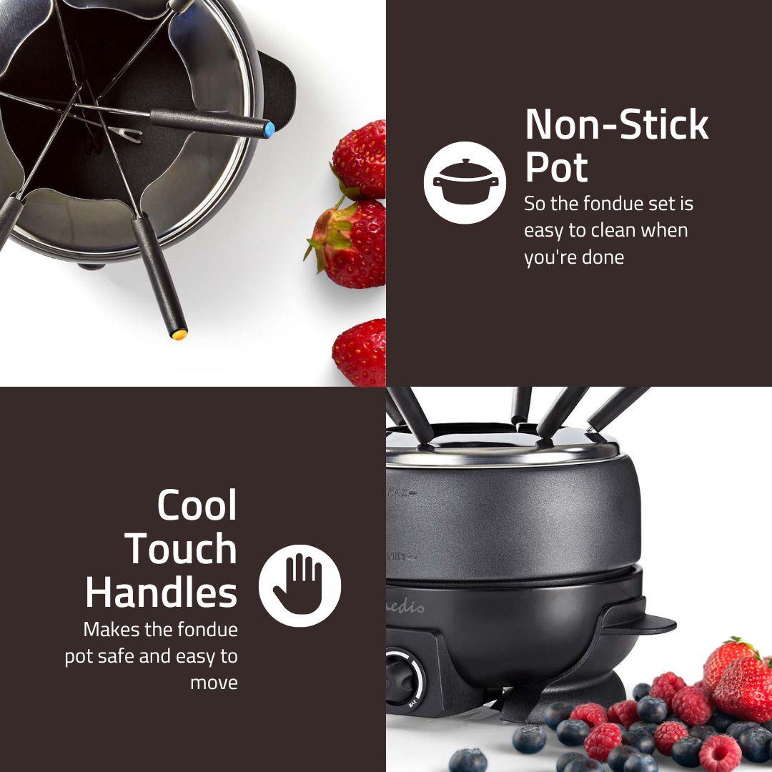 Nedis 2.3L Electric Fondue Set with 6 Forks and Adjustable Temperature