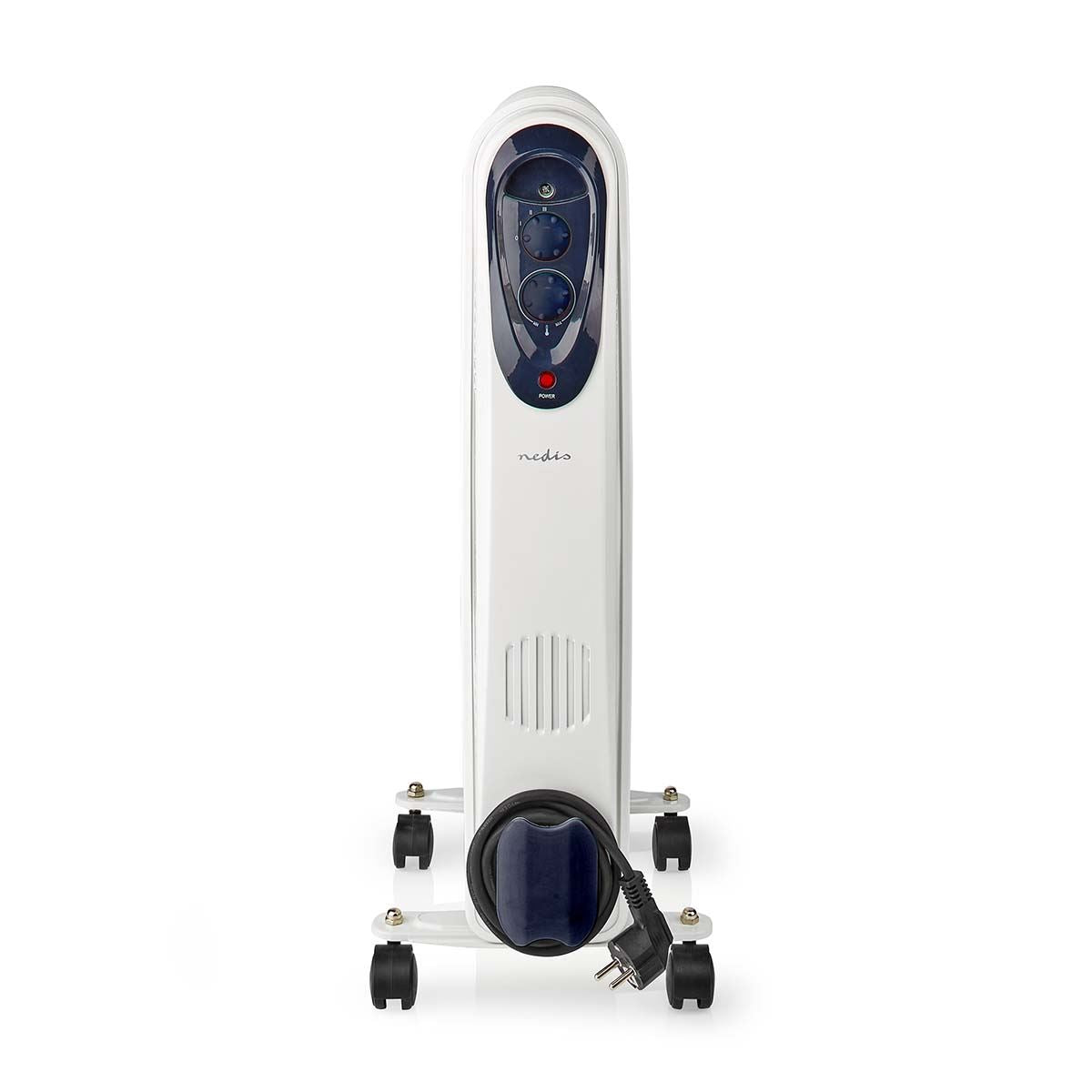 Nedis Mobile Oil Radiator | 800 / 1200 / 2000 W | 9 Fins | Adjustable thermostat | 3 Heat Settings | Fall over protection | White