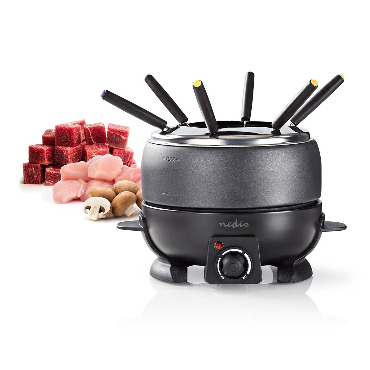 Nedis 2.3L Electric Fondue Set with 6 Forks and Adjustable Temperature