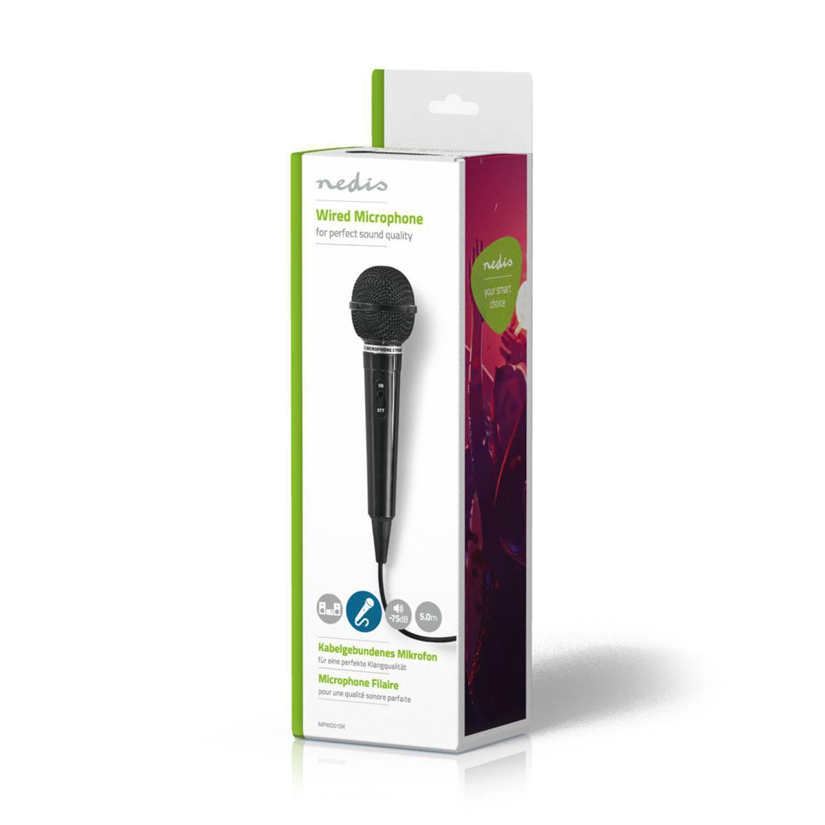 Nedis Wired Microphone | Cardioid | Fixed Cable | 5.00 m | 80 Hz - 12 kHz | 600 Ohm | -75 dB | On/Off switch | ABS | Black