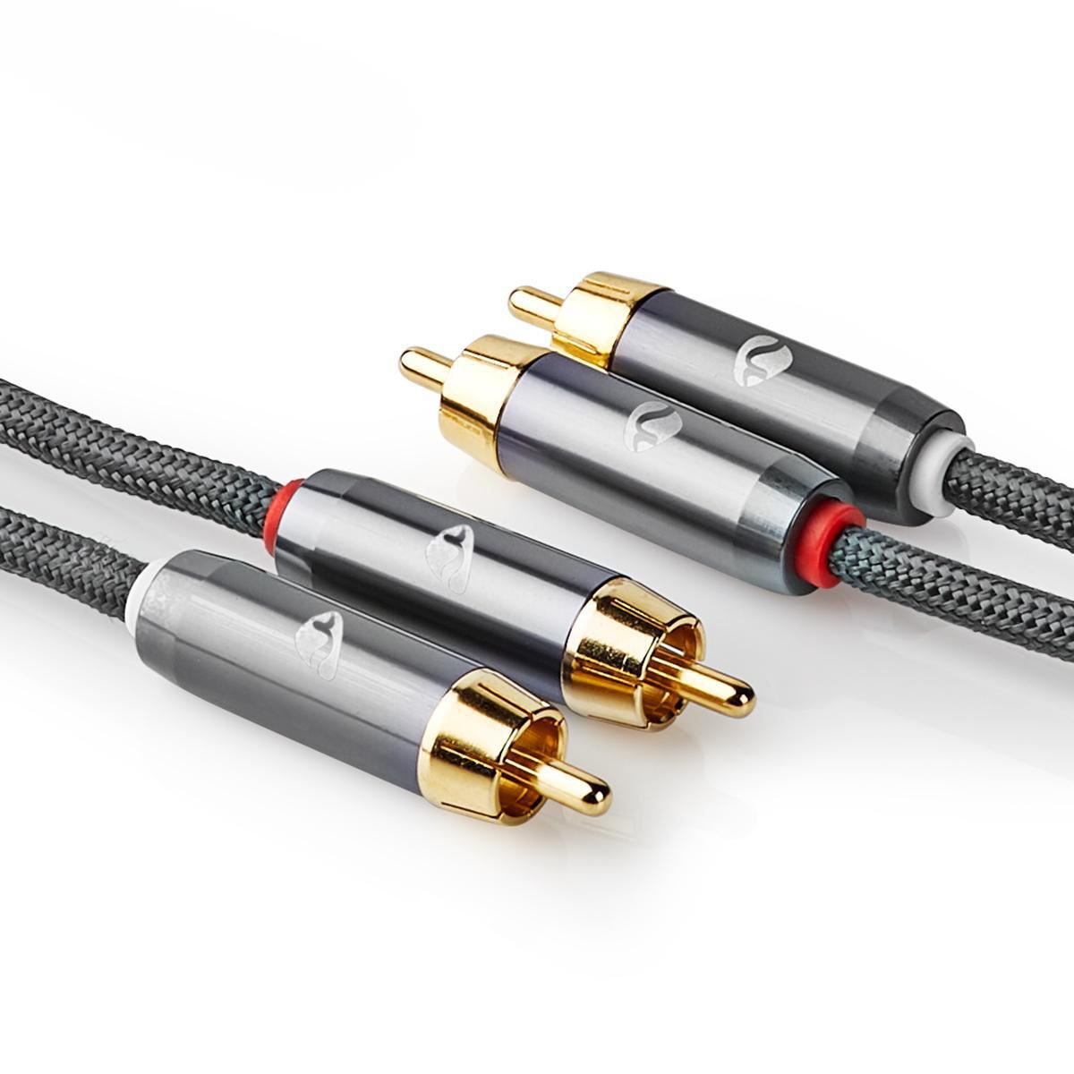 Nedis Stereo Audio Cable | 2x RCA Male | 2x RCA Male | Gold Plated | 2.00 m | Round | Grey / Gun Metal Grey | Cover Window Box