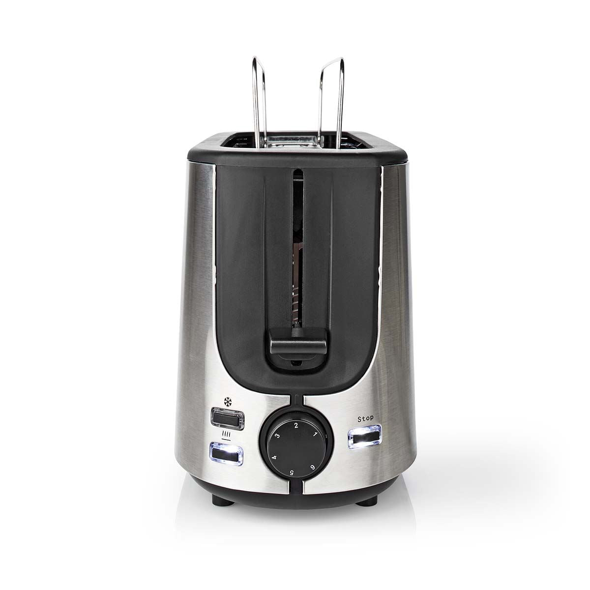 Nedis Toaster | Stainless Steel Series | 2 Bread Slices | 1 Long Slot | Browning levels: 6 | Defrost feature | Bun rack | Aluminium