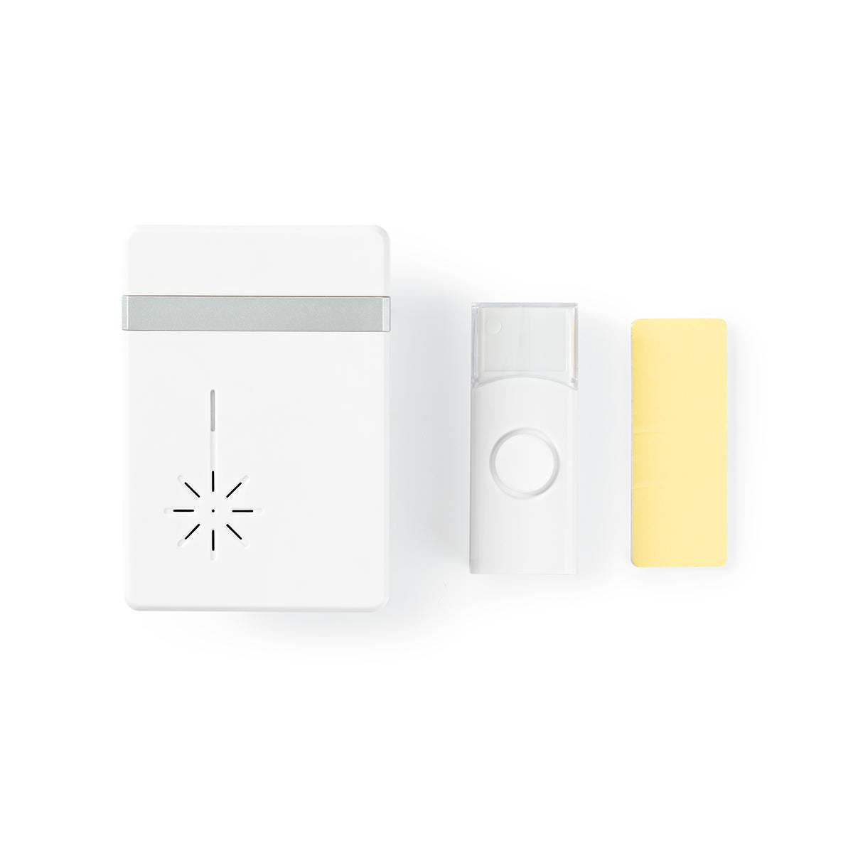 Nedis Wireless Doorbell Set | Battery Powered | 3 V DC | 1x CR2032 | Volume: 80 dB | Signal range: 300 m | IP44 | 36 Melodies | 1 Receiver | White