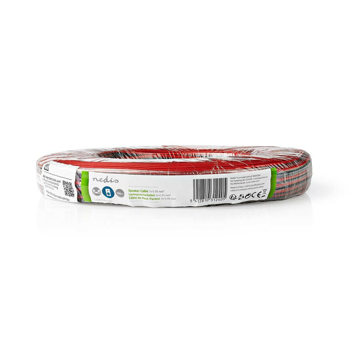 Nedis Speaker Cable | 2 x 0.35 mm² | CCA | 100.0 m | Round | PVC | Black / Red | Wrap
