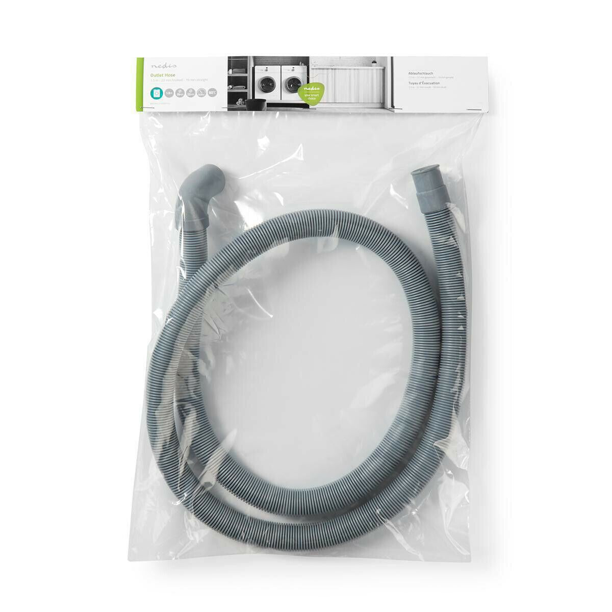 Nedis Outlet Hose | 22 mm | 19 mm | 0.5 Bar | 60 °C | 1.50 m | Application: Dish / Washing Machine | Grey