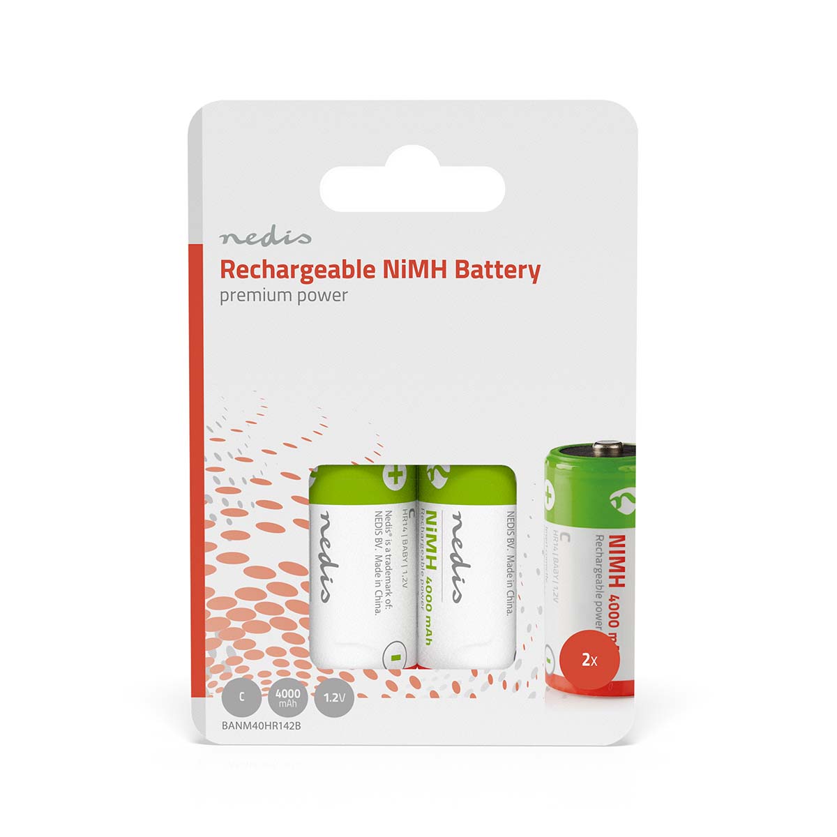 Nedis Rechargeable NiMH Battery C | 1.2 V DC | 4000 mAh | Precharged | 2-Pack | HR14