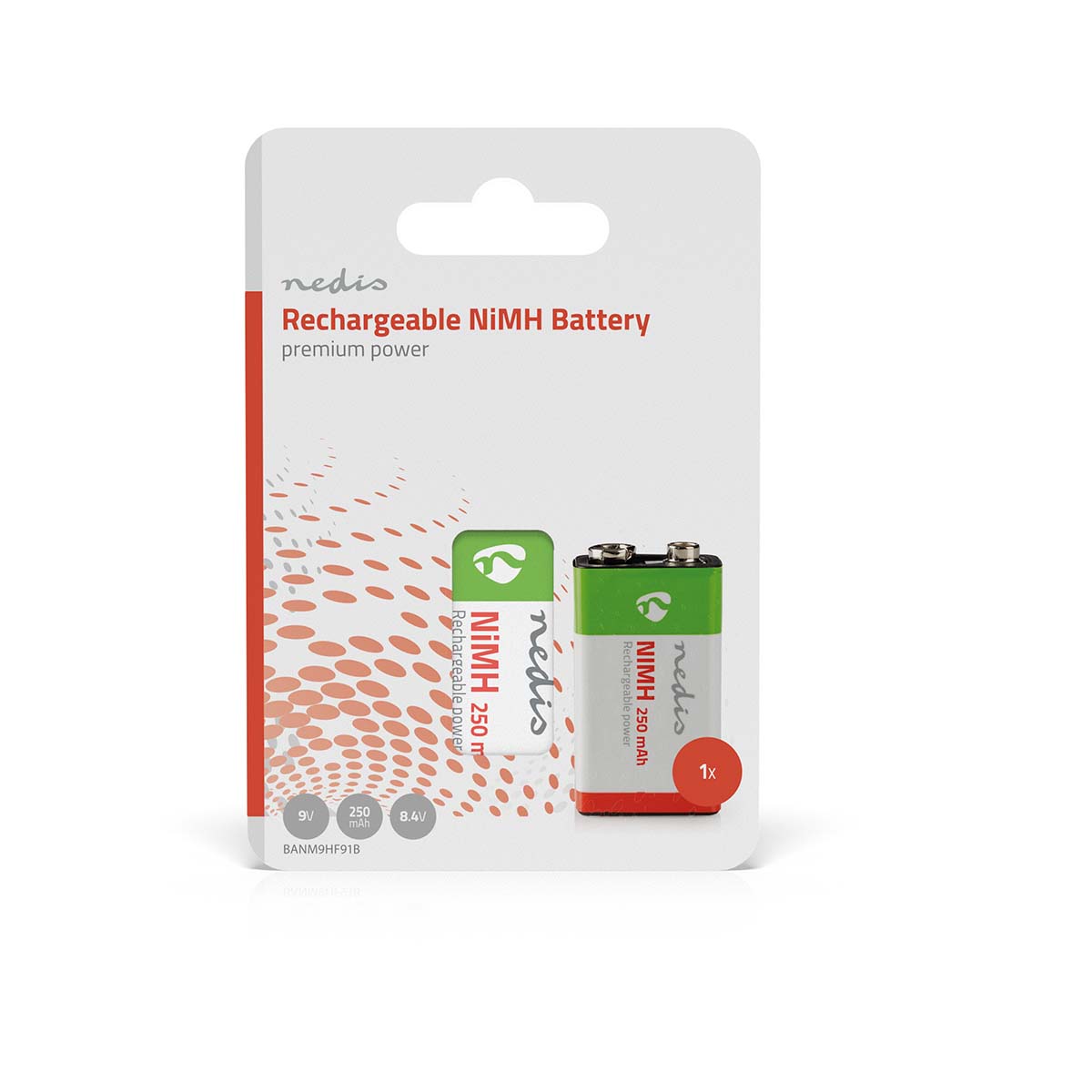 Nedis Rechargeable NiMH Battery E-Block | 8.4 V DC | 250 mAh | Precharged | 1-Pack | 6LR61