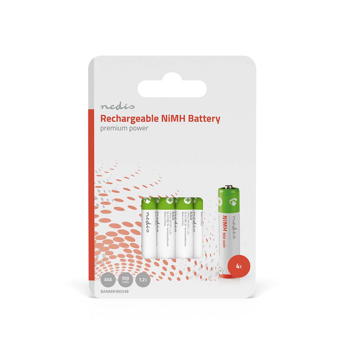Nedis Rechargeable NiMH Battery AAA | 1.2 V DC | 950 mAh | Precharged | 4-Pack