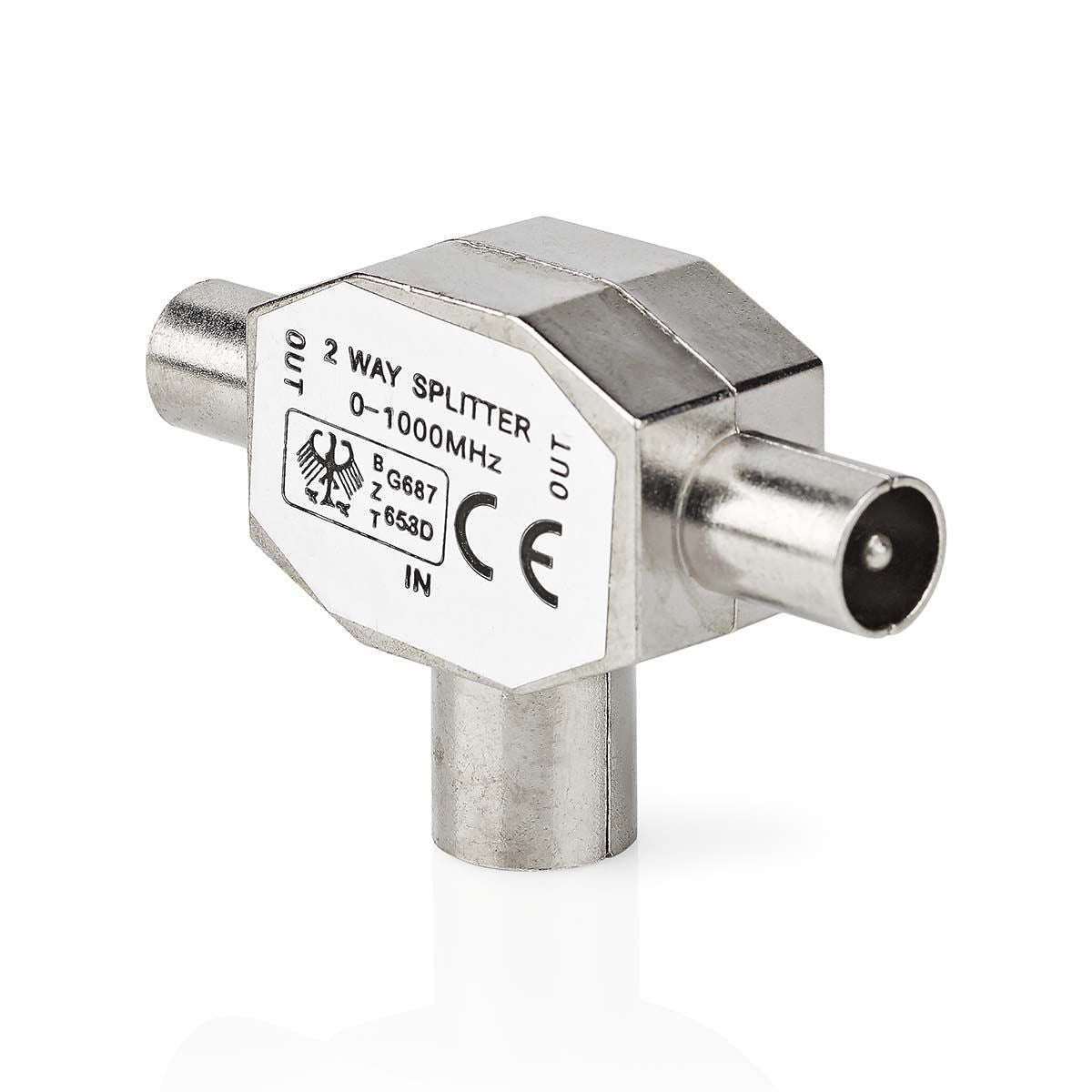 Nedis Satellite & Antenna Adapter | 2x Coax Male | IEC (Coax) Female | Nickel Plated | 75 Ohm | T-Splitter | Metal | Silver | 1 pcs | Box