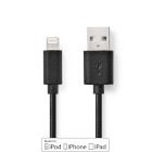 Nedis Lightning Cable | USB 2.0 | Apple Lightning 8-Pin | USB-A Male | 480 Mbps | Nickel Plated | 1.00 m | Round | PVC | Black | Box