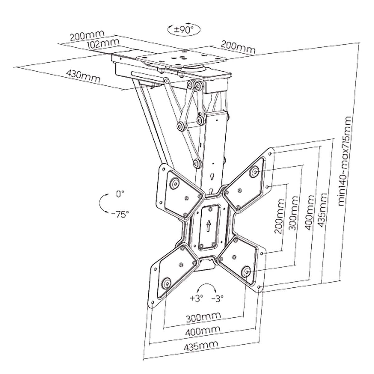 Nedis Motorised TV Ceiling Mount | 23 - 65 " | Maximum supported screen weight: 30 kg | Rotatable | Tiltable | Minimum ceiling distance: 140 mm | Remote controlled | Steel | Black